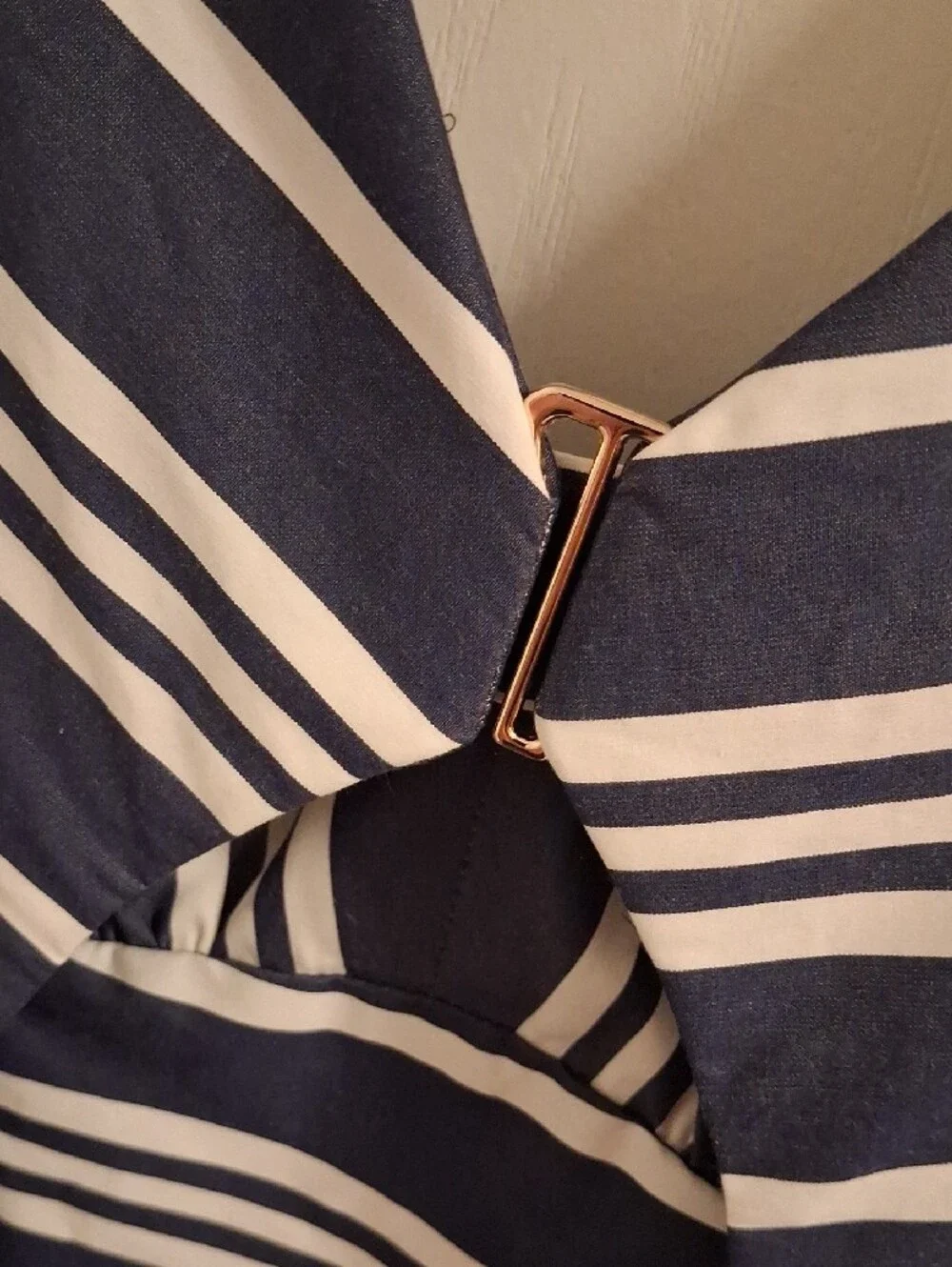 kate spade Navy and White Striped V‑Neck Midi Dress with Puff Sleeves